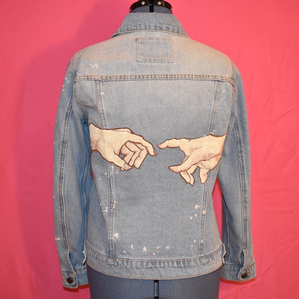 Custom Hand Painted Jean Jacket: Creation of Adam